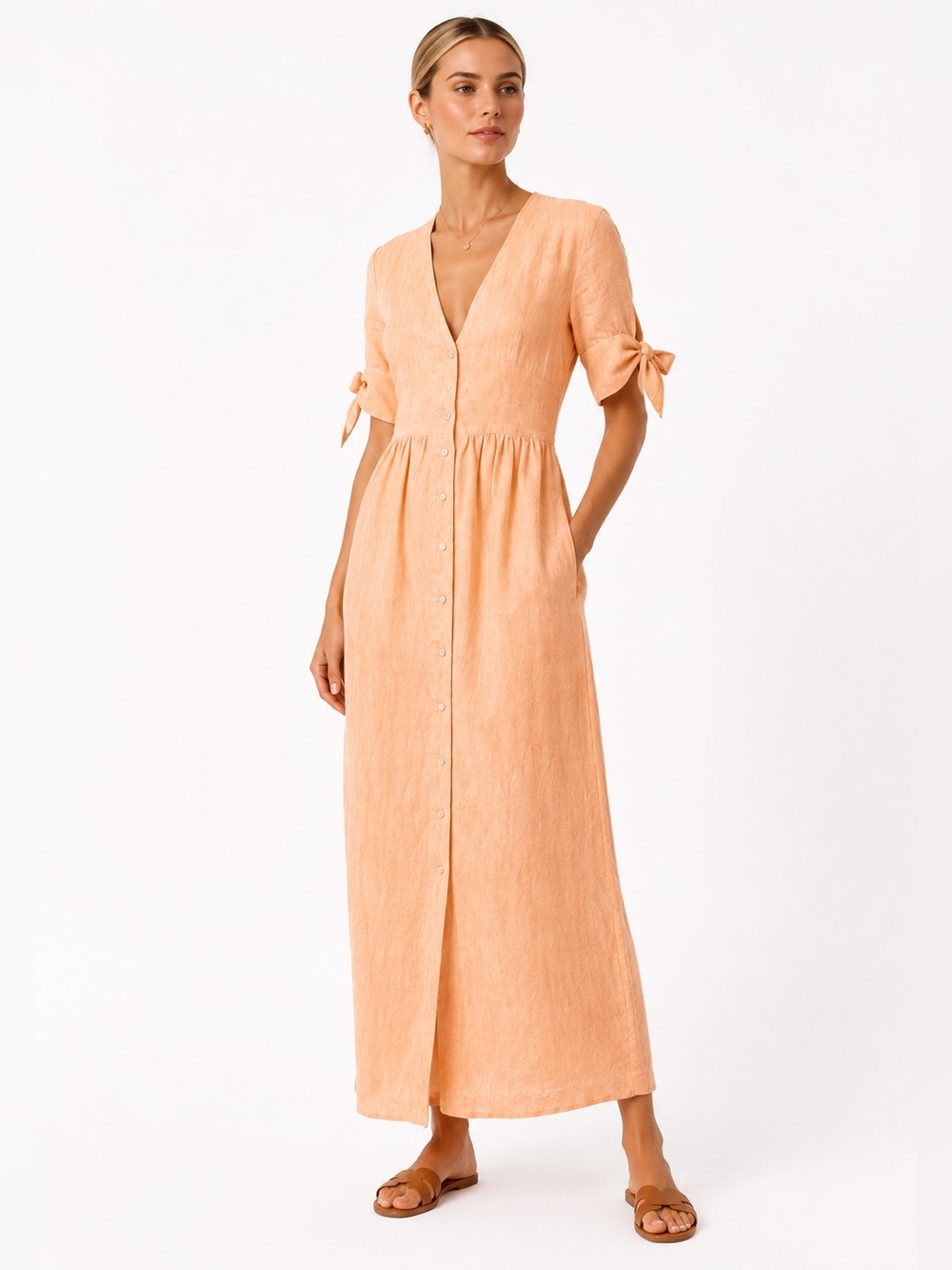 Harshman Casilda Peach Linen Maxi Dress XS NWT